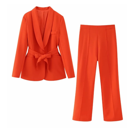 Aliams | 2-Teiliger Damenanzug Eleganter Blazer mit Gürtel und Passender Hose
