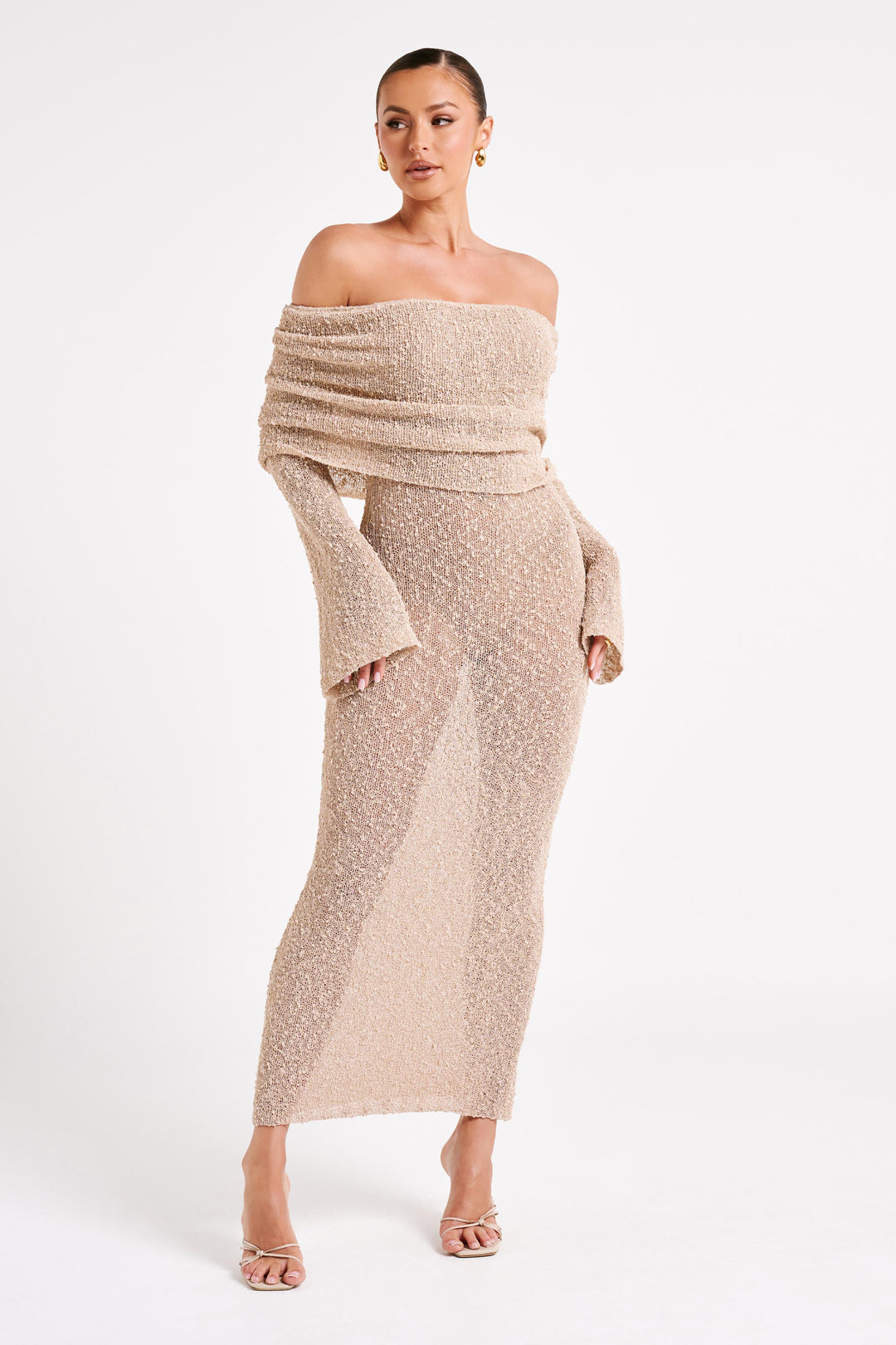 Schulterfrei Strick-Maxi-Kleid Für Damen