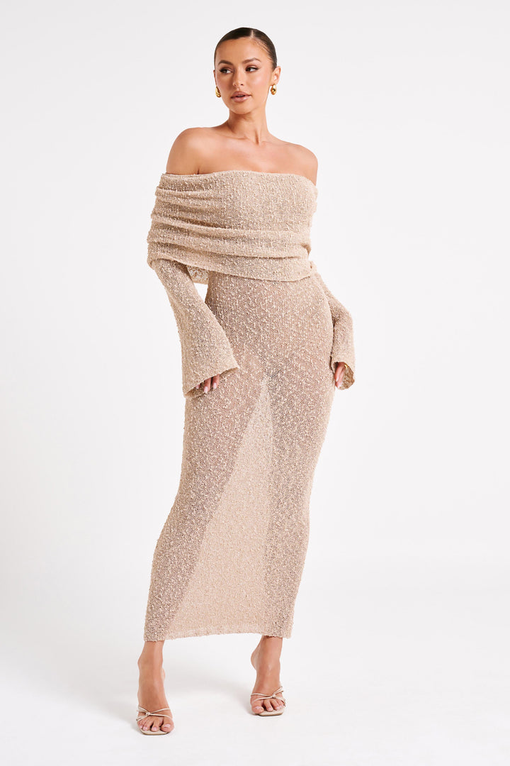 Schulterfrei Strick-Maxi-Kleid Für Damen
