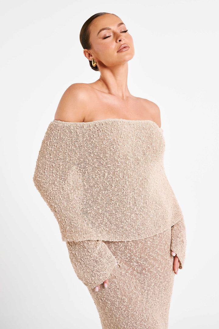 Schulterfrei Strick-Maxi-Kleid Für Damen