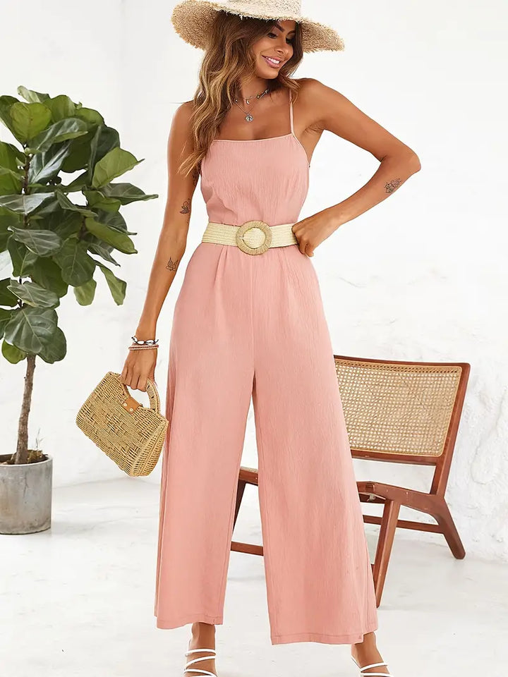 Jumpsuit mit Spaghetti-Trägern und Gürtel