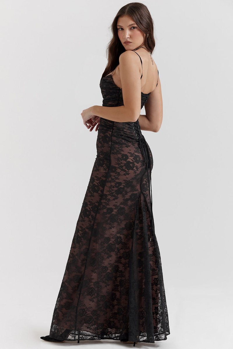 Aliams | Damen Elegantes Spitzen-Korsett-Bodycon-Kleid mit Schnür-Taille