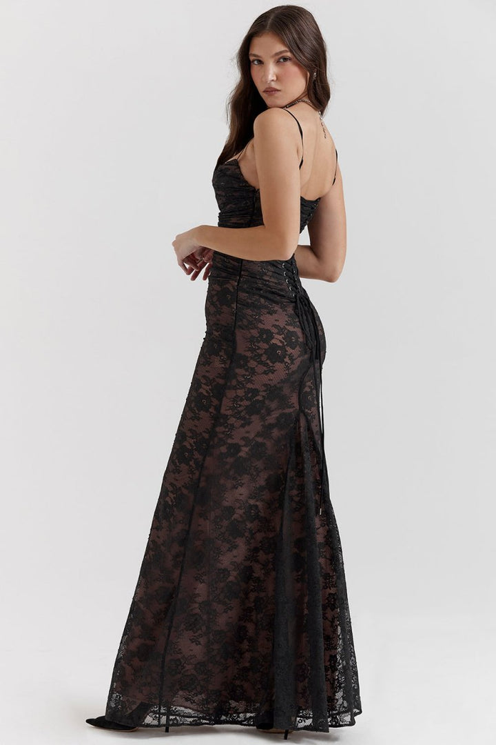 Aliams | Damen Elegantes Spitzen-Korsett-Bodycon-Kleid mit Schnür-Taille