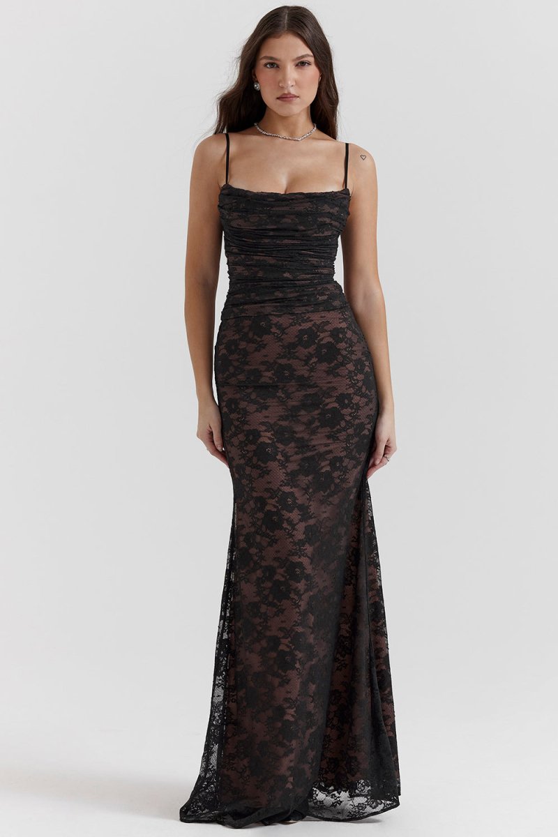 Aliams | Damen Elegantes Spitzen-Korsett-Bodycon-Kleid mit Schnür-Taille