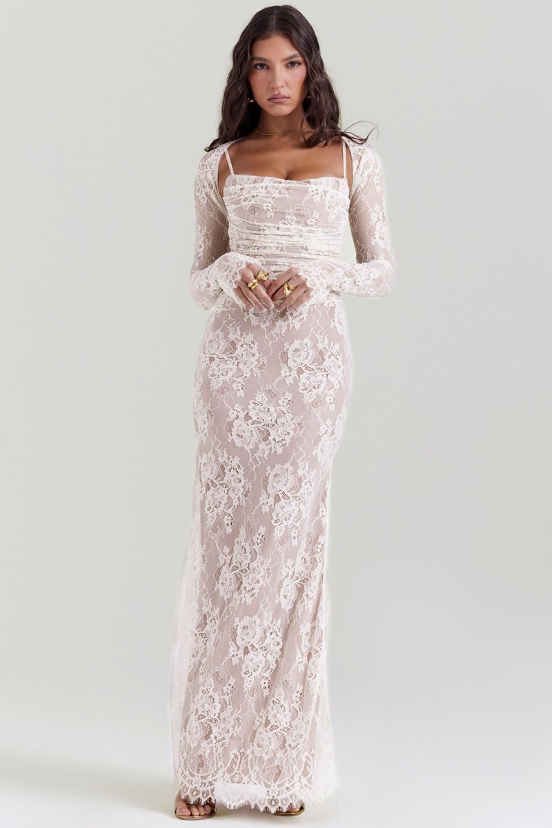 Aliams | Damen Elegantes Spitzen-Korsett-Bodycon-Kleid mit Schnür-Taille