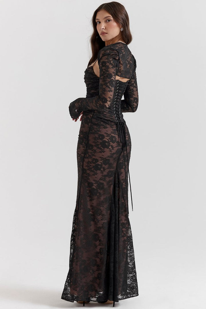 Aliams | Damen Elegantes Spitzen-Korsett-Bodycon-Kleid mit Schnür-Taille