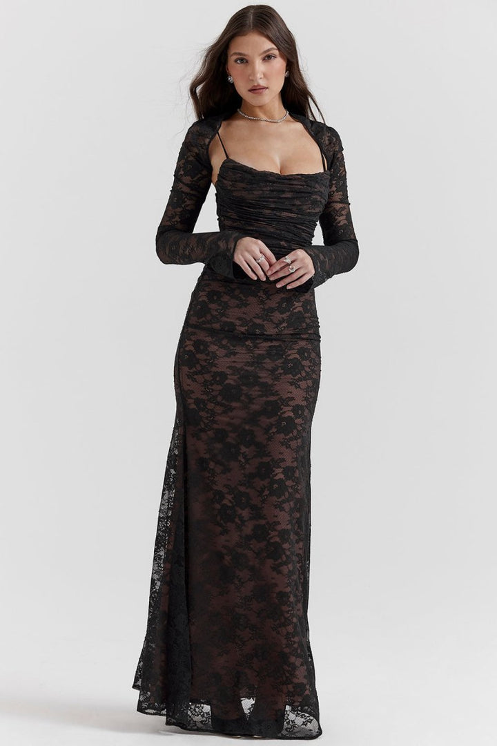 Aliams | Damen Elegantes Spitzen-Korsett-Bodycon-Kleid mit Schnür-Taille
