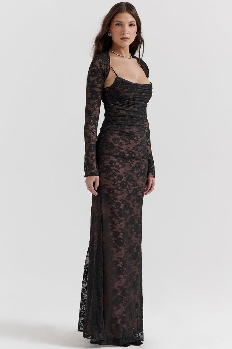 Aliams | Damen Elegantes Spitzen-Korsett-Bodycon-Kleid mit Schnür-Taille