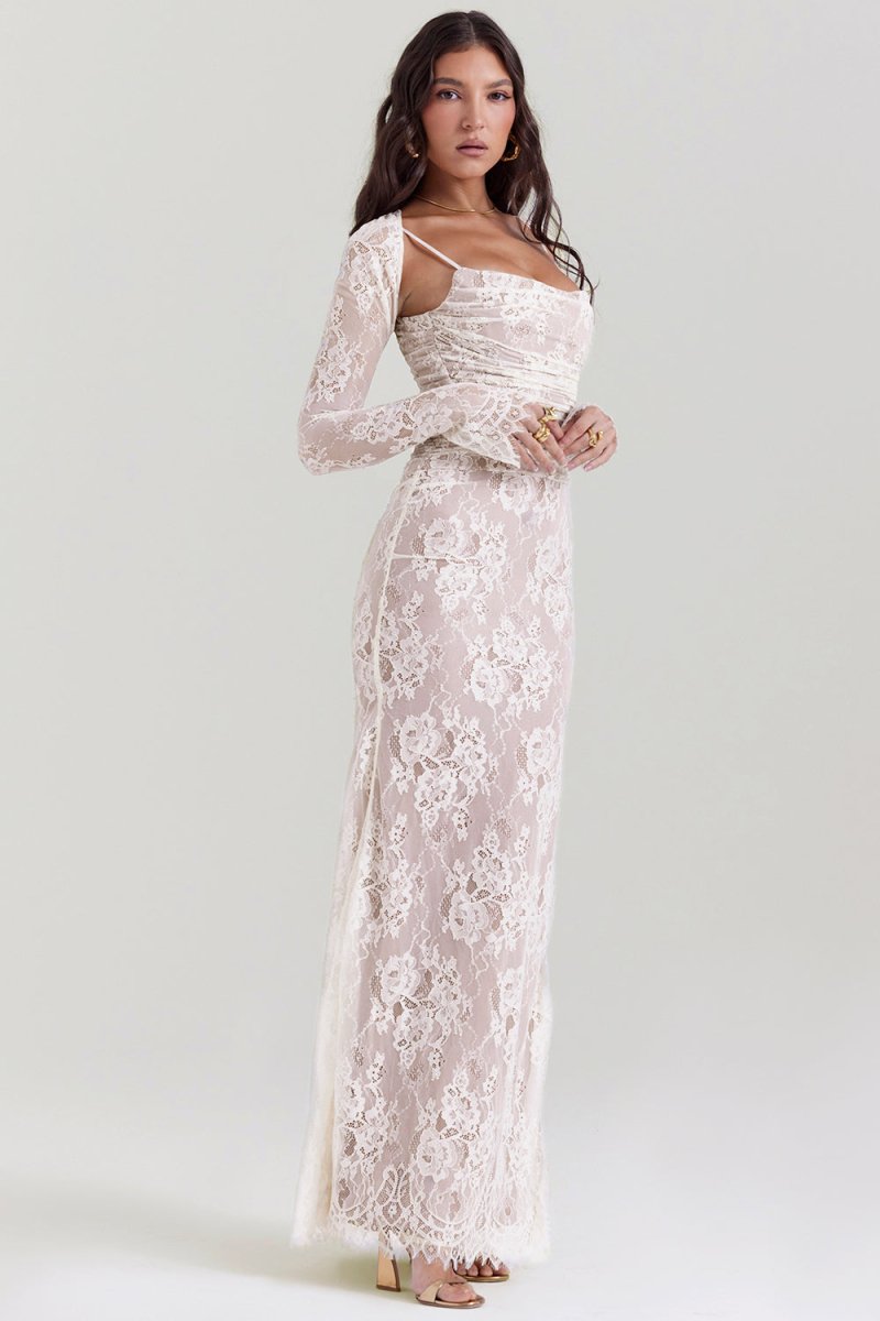 Aliams | Damen Elegantes Spitzen-Korsett-Bodycon-Kleid mit Schnür-Taille