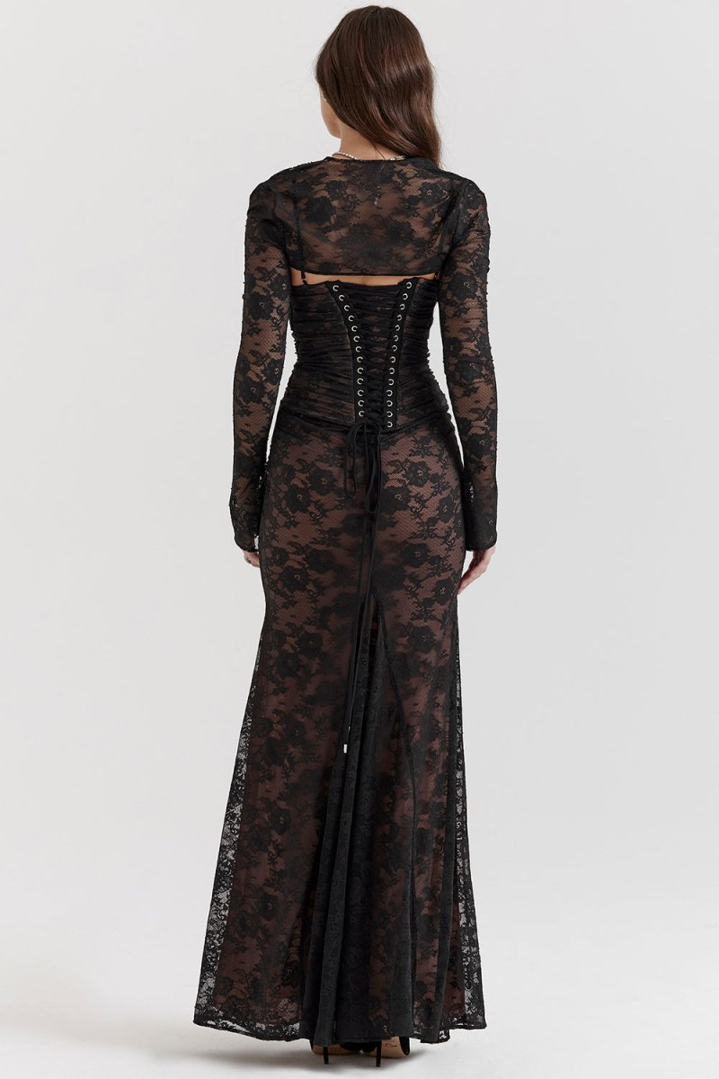 Aliams | Damen Elegantes Spitzen-Korsett-Bodycon-Kleid mit Schnür-Taille