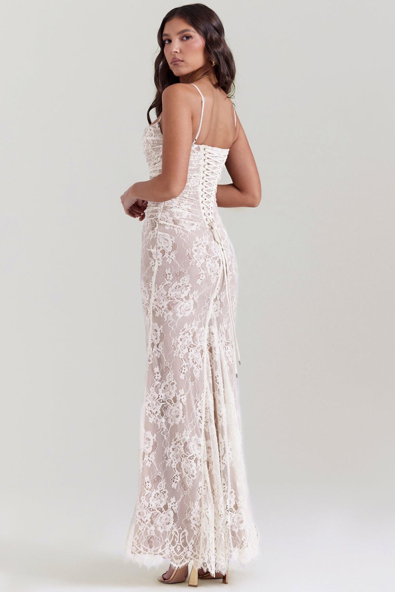 Aliams | Damen Elegantes Spitzen-Korsett-Bodycon-Kleid mit Schnür-Taille