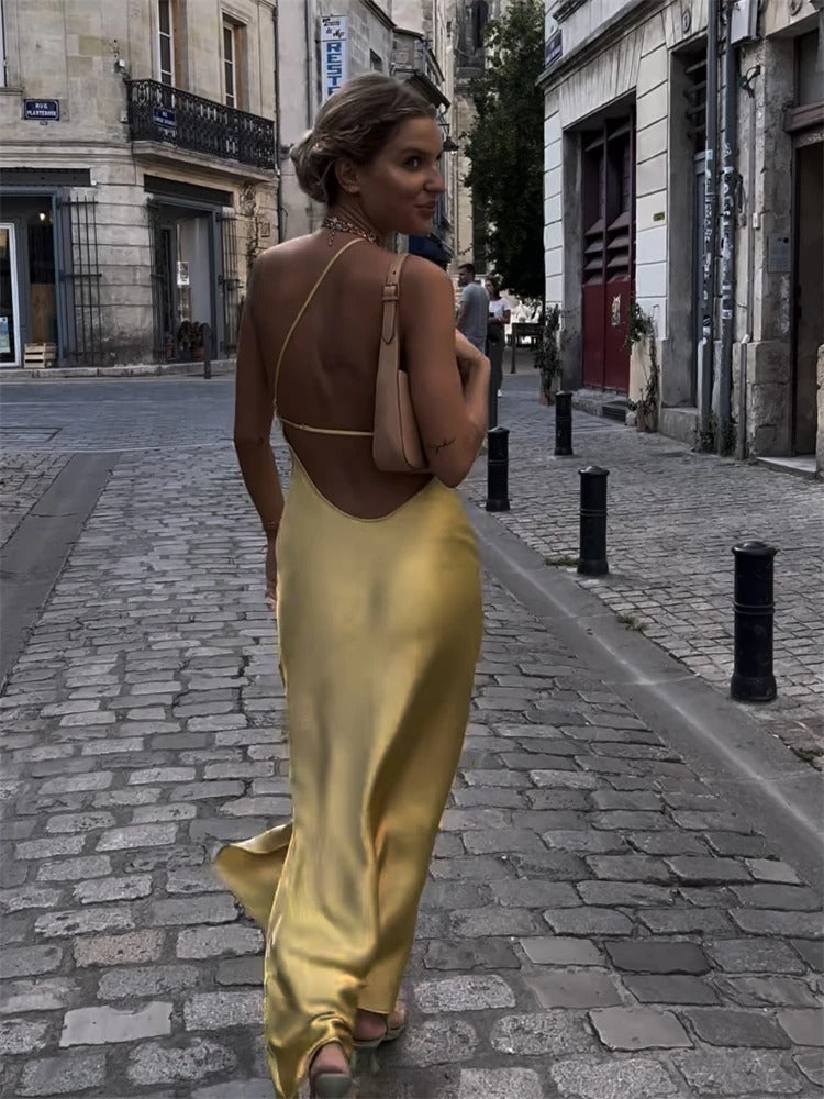 Elegantes gelbes Midikleid