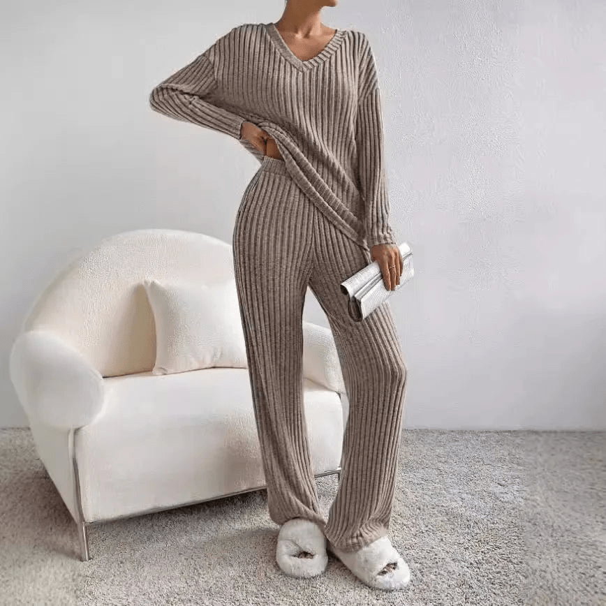 Damen Rippstrick Zweiteiliges Lounge Set