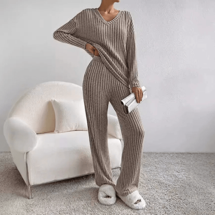 Damen Rippstrick Zweiteiliges Lounge Set