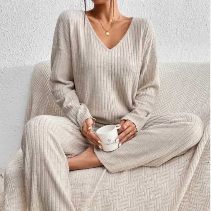 Damen Rippstrick Zweiteiliges Lounge Set