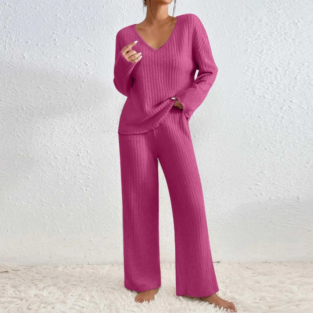 Damen Rippstrick Zweiteiliges Lounge Set