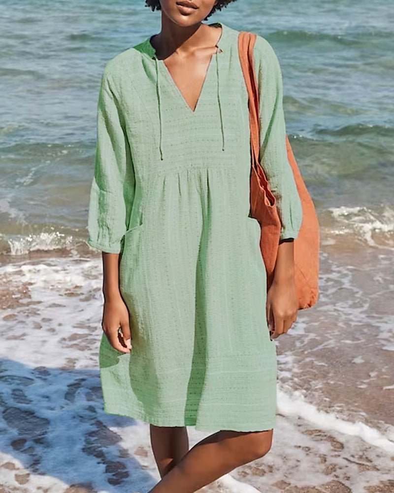 Aliams | Entspannendes Boho Hemdblusenkleid mit V-Ausschnitt für Damen