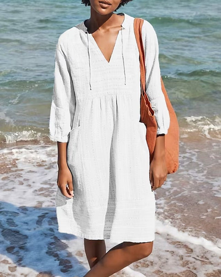 Aliams | Entspannendes Boho Hemdblusenkleid mit V-Ausschnitt für Damen