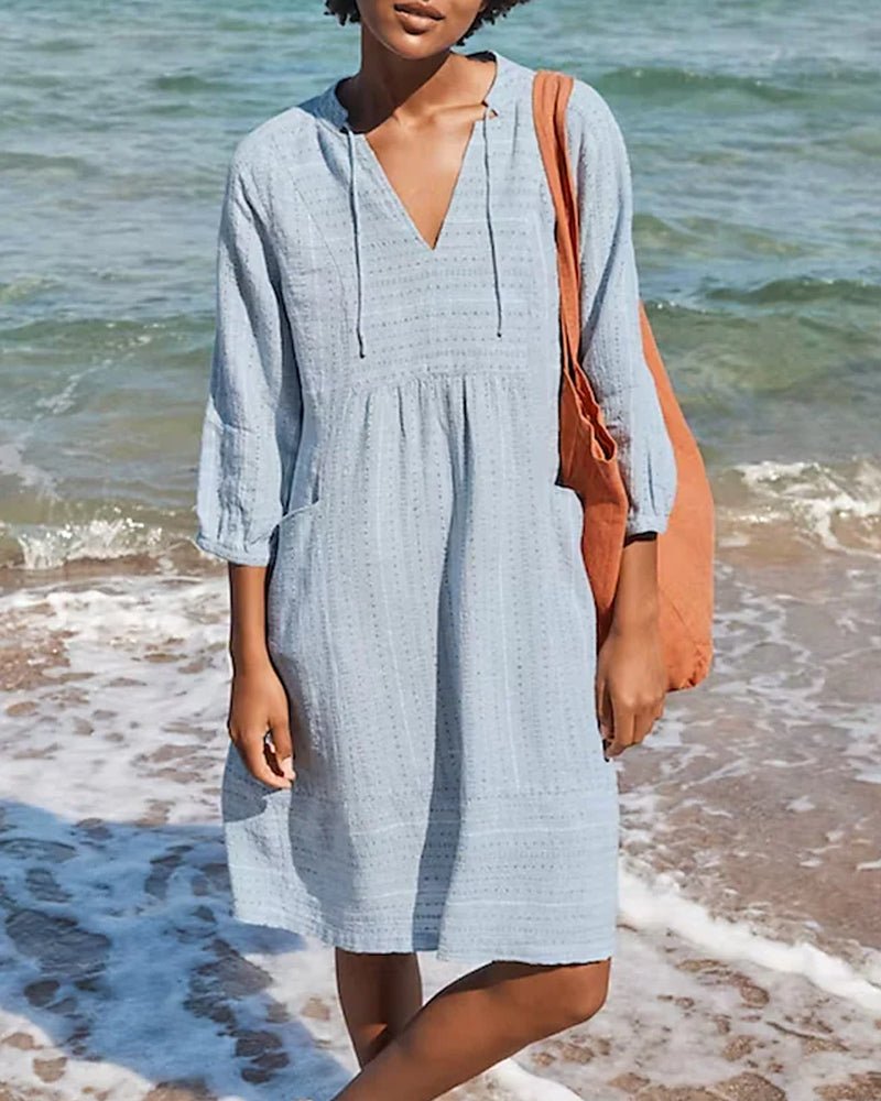 Aliams | Entspannendes Boho Hemdblusenkleid mit V-Ausschnitt für Damen