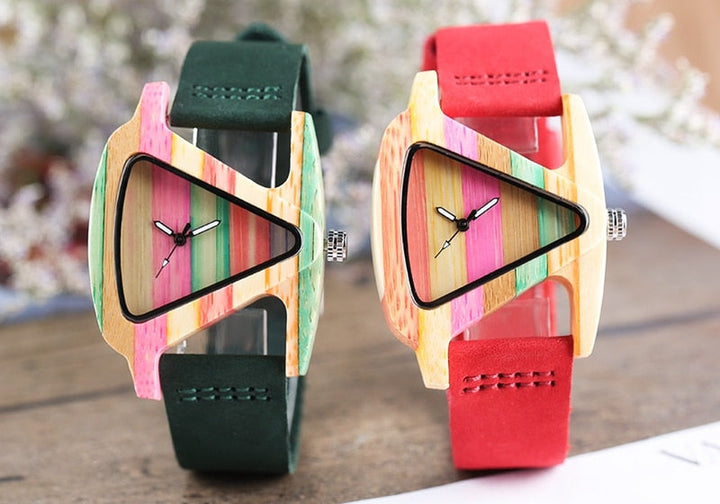 Aliams | Farbige Dreieck Bamboo Wood Uhr