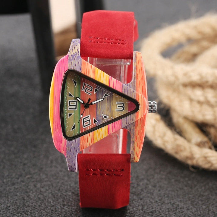 Aliams | Farbige Dreieck Bamboo Wood Uhr