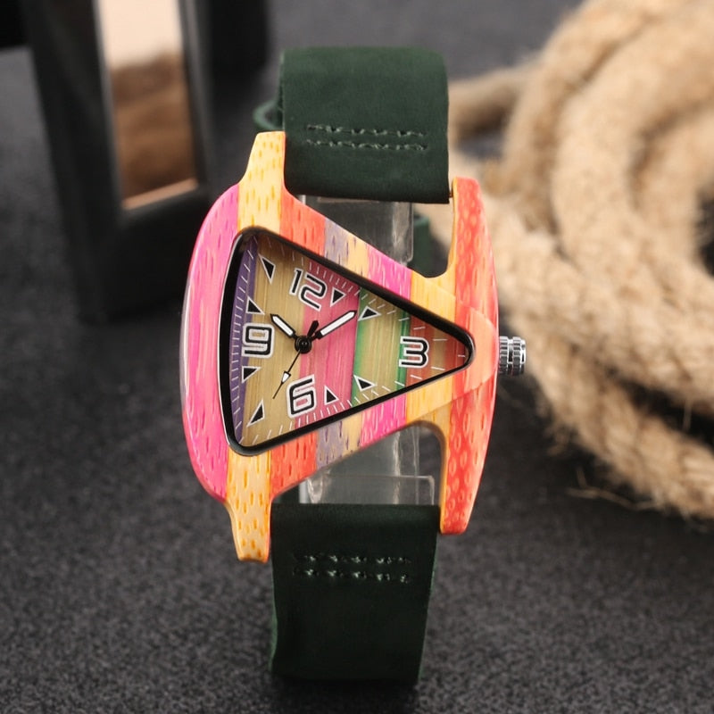 Aliams | Farbige Dreieck Bamboo Wood Uhr