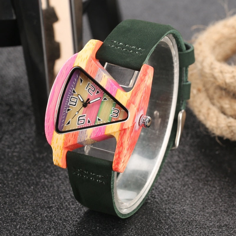 Aliams | Farbige Dreieck Bamboo Wood Uhr