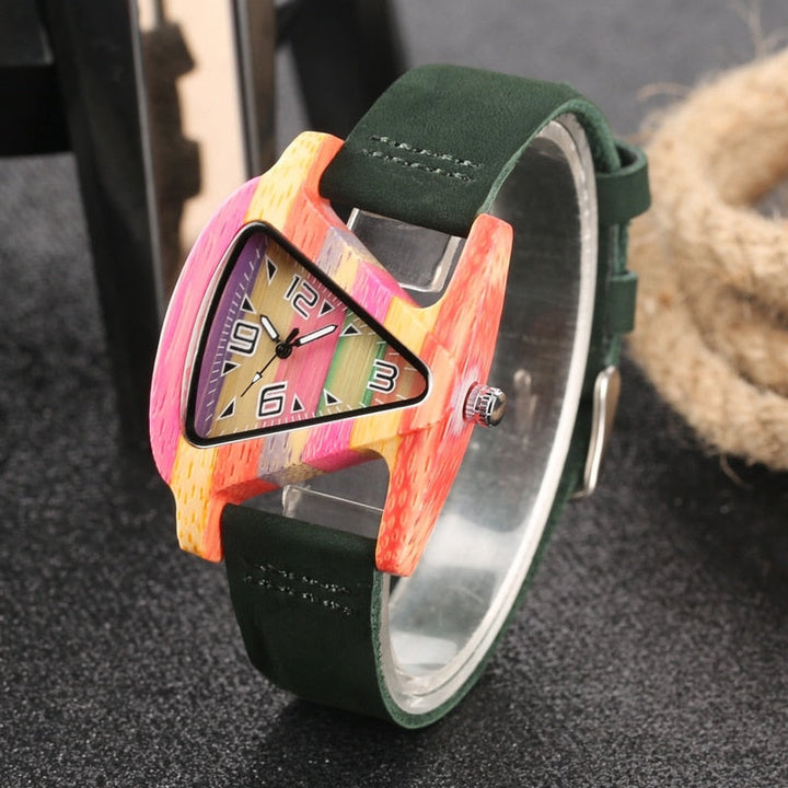 Aliams | Farbige Dreieck Bamboo Wood Uhr