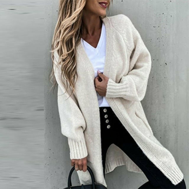 Aliams | Langes, Weiches Damenstrickjacke mit Einer Lässigen Passform