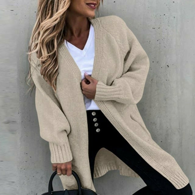 Aliams | Langes, Weiches Damenstrickjacke mit Einer Lässigen Passform