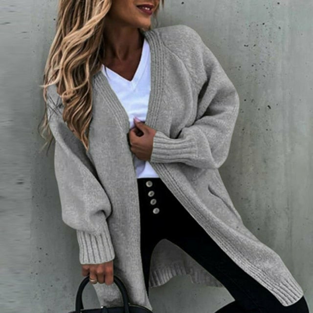 Aliams | Langes, Weiches Damenstrickjacke mit Einer Lässigen Passform