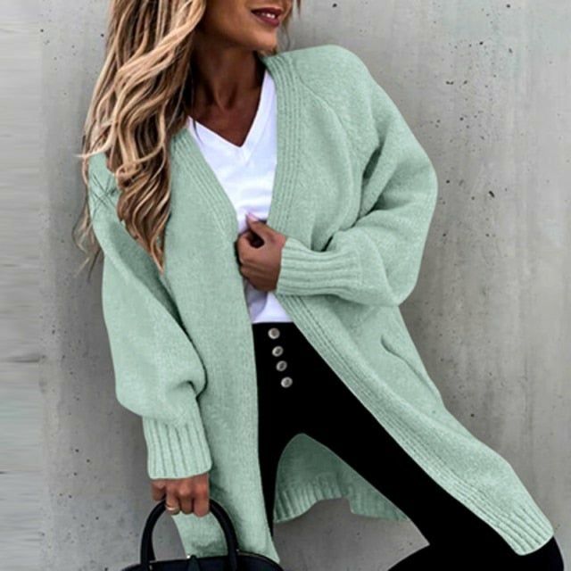 Aliams | Langes, Weiches Damenstrickjacke mit Einer Lässigen Passform
