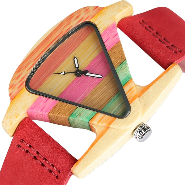 Aliams | Farbige Dreieck Bamboo Wood Uhr