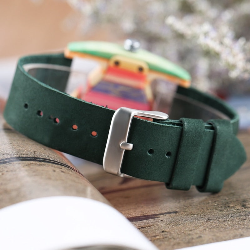 Aliams | Farbige Dreieck Bamboo Wood Uhr