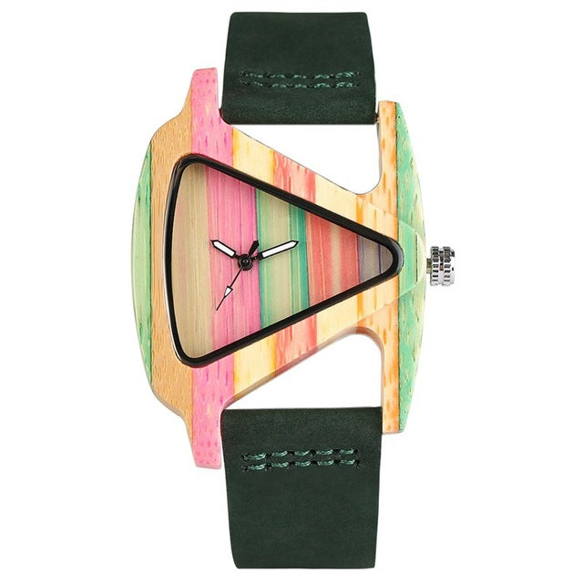 Aliams | Farbige Dreieck Bamboo Wood Uhr