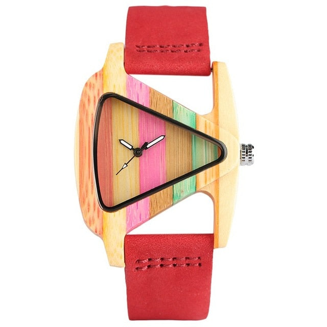 Aliams | Farbige Dreieck Bamboo Wood Uhr