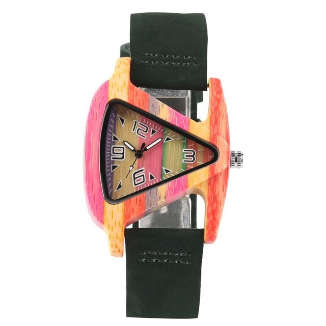 Aliams | Farbige Dreieck Bamboo Wood Uhr
