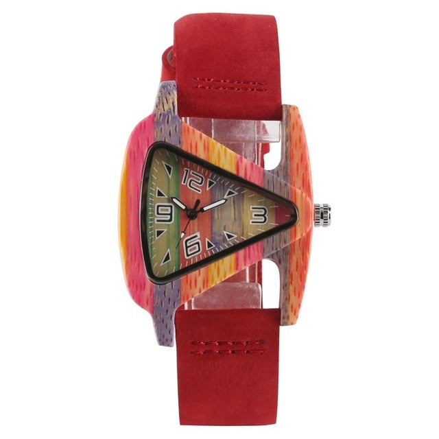 Aliams | Farbige Dreieck Bamboo Wood Uhr