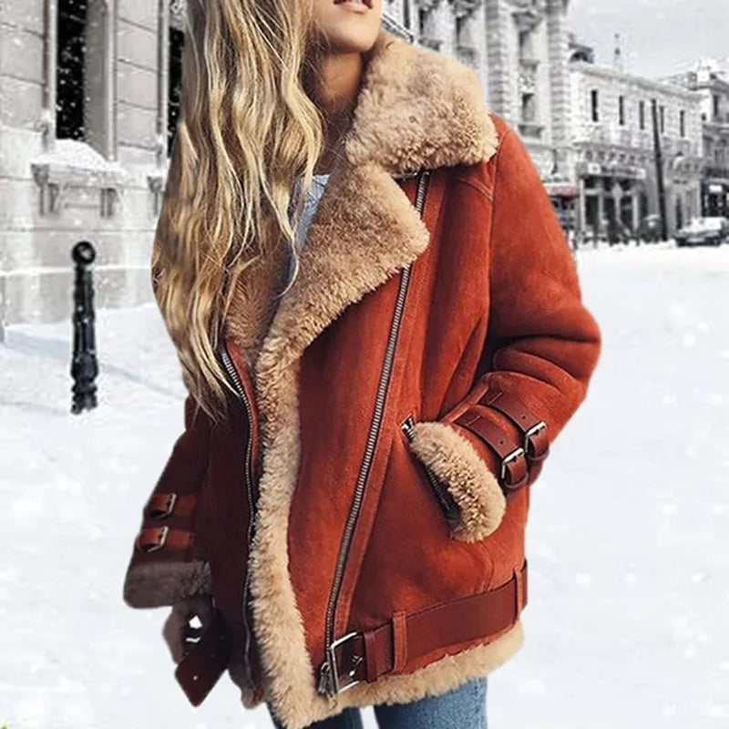 Fenja | Shearling Aviatorjacke Mit Schnallen Und Futter