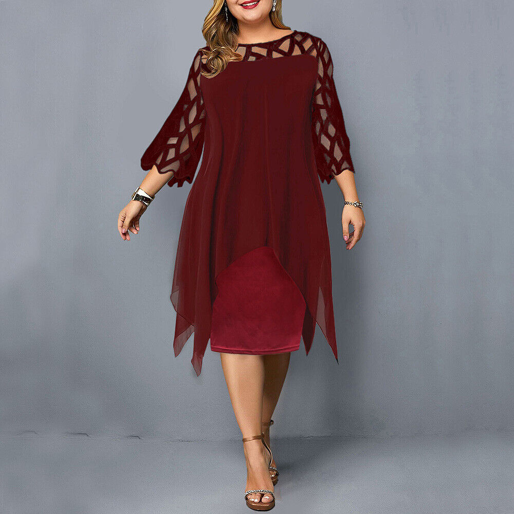 Damen Midi-Kleid In Übergröße mit Spitze – Elegant & Bequem