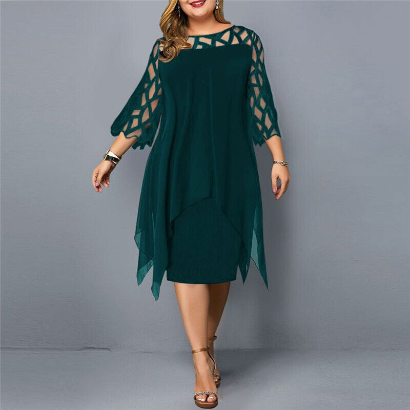 Damen Midi-Kleid In Übergröße mit Spitze – Elegant & Bequem