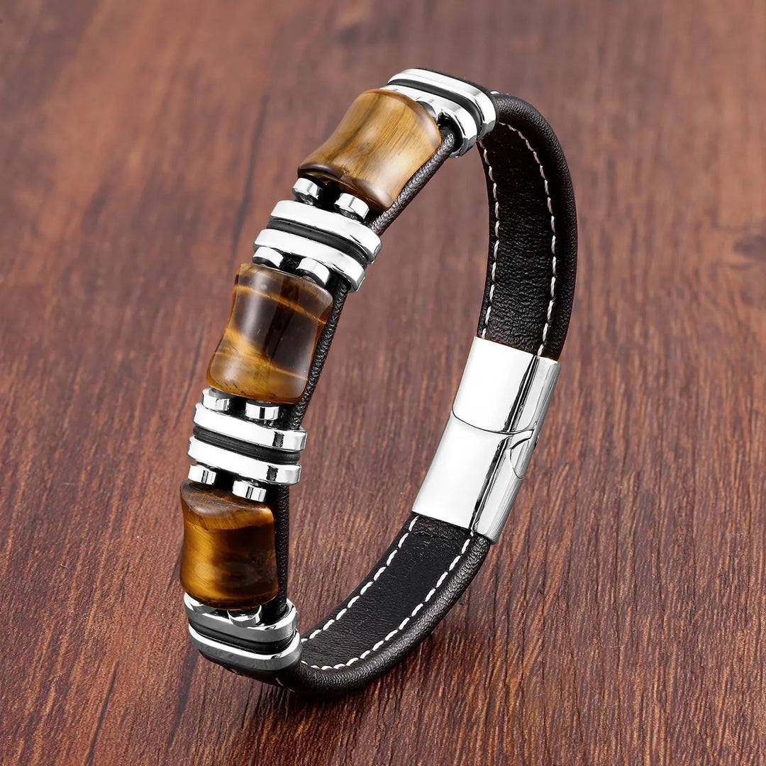 Aliams | Tigerauge Naturstein Lederarmband