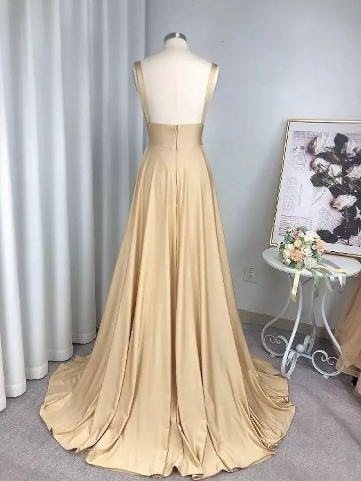 Aliams | Geteiltes V-Ausschnitt Brautjungfernkleid Lange Maxi Abend