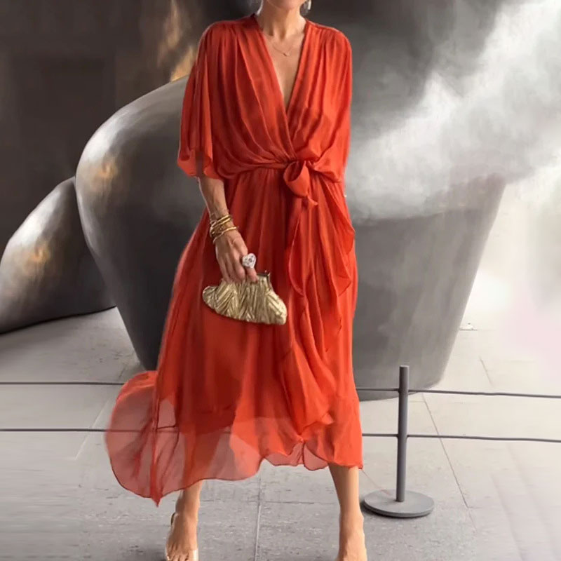 Aliams | Elegantes Flow V-Ausschnitt Kleid