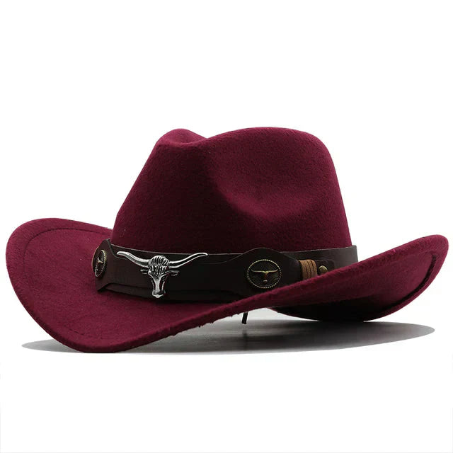 Aliams | Western-Stil Filzhut mit Stier-Schnallenband
