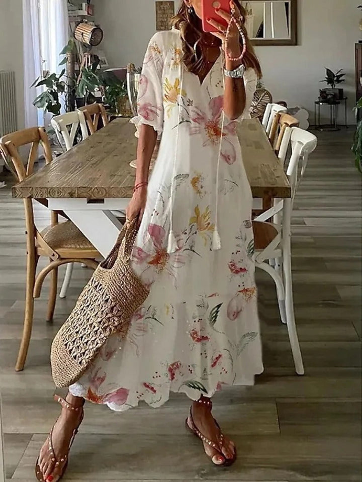 Aliams | Boho Blumen Maxi Kleid für Damen