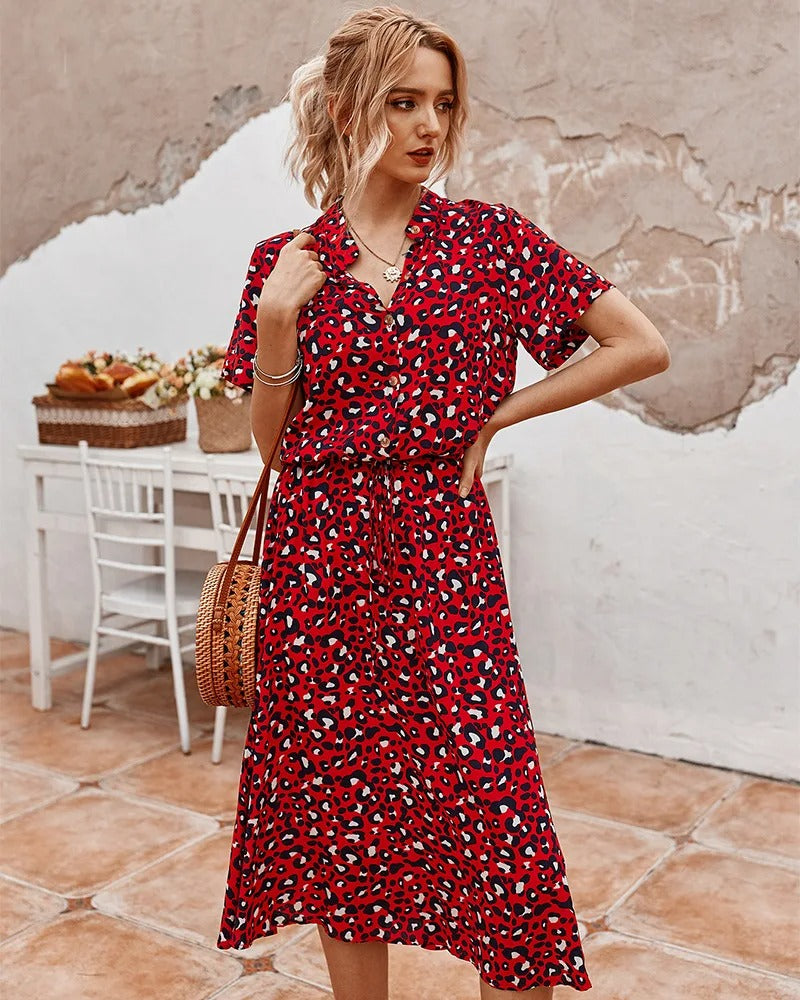 Damen Midikleid mit ausgestelltem Schnitt und Puffärmeln