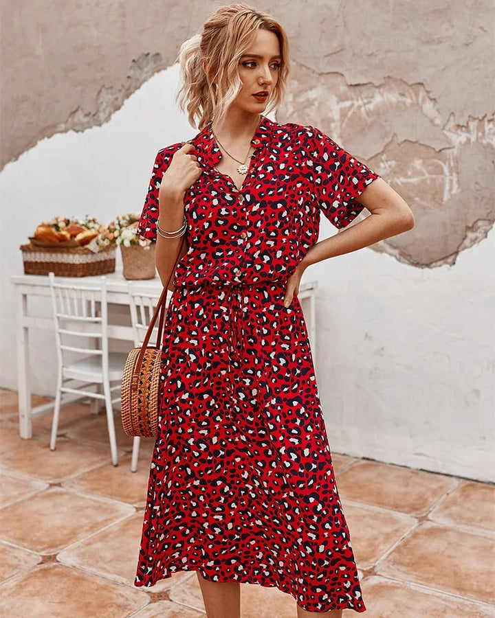 Damen Midikleid mit ausgestelltem Schnitt und Puffärmeln