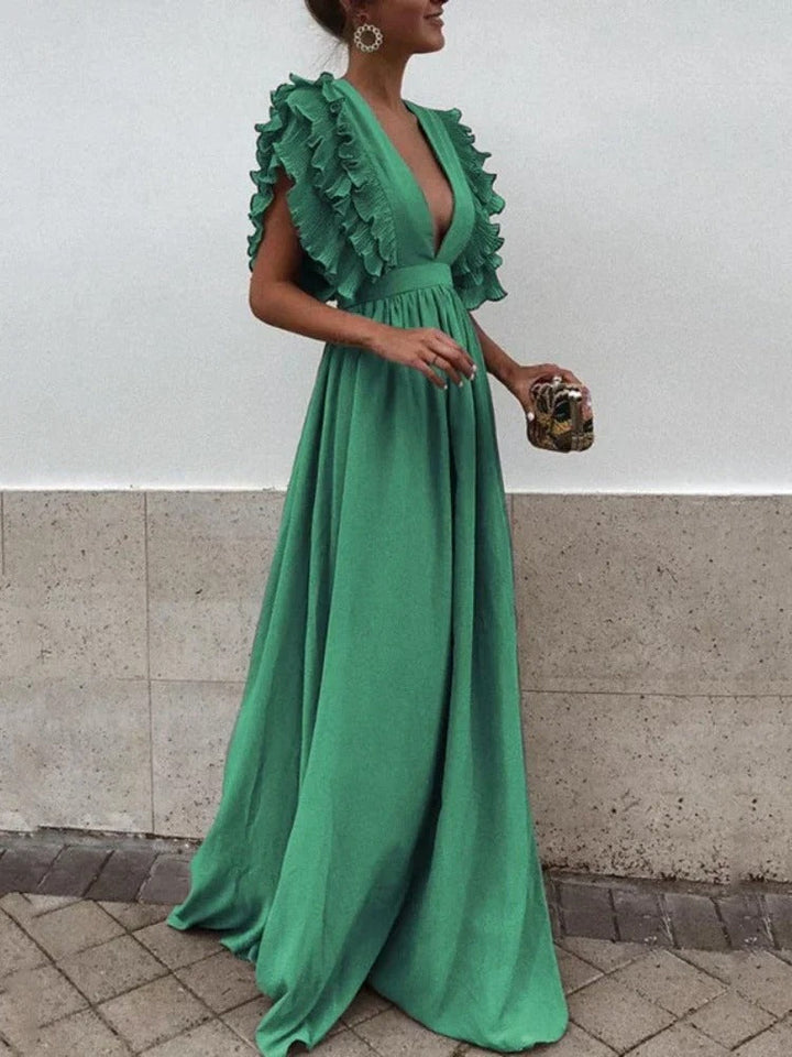 Aliams | Elegantes V-Ausschnitt-Kleid mit Rüschärmeln