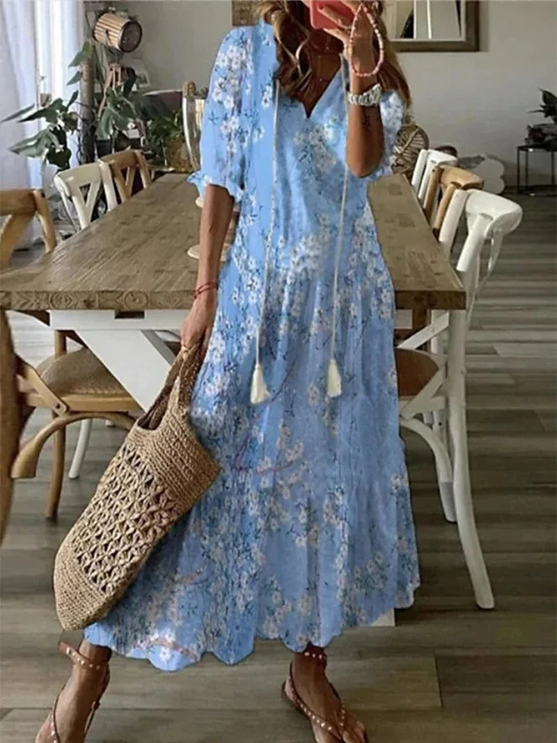 Aliams | Boho Blumen Maxi Kleid für Damen